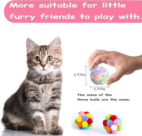 Cat Toys Balls 12Pcs Yarn Cat Balls with Bells Inside, Interactive Kitten Chew Toys for Indoor Kittens Kitty,Muticolor, Crinkle Toys Set，1.7 inches in Saudi Arabia