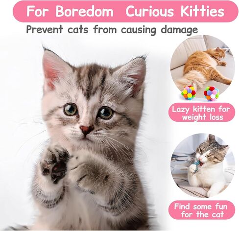 Cat Toys Balls 12Pcs Yarn Cat Balls with Bells Inside, Interactive Kitten Chew Toys for Indoor Kittens Kitty,Muticolor, Crinkle Toys Set，1.7 inches in Saudi Arabia