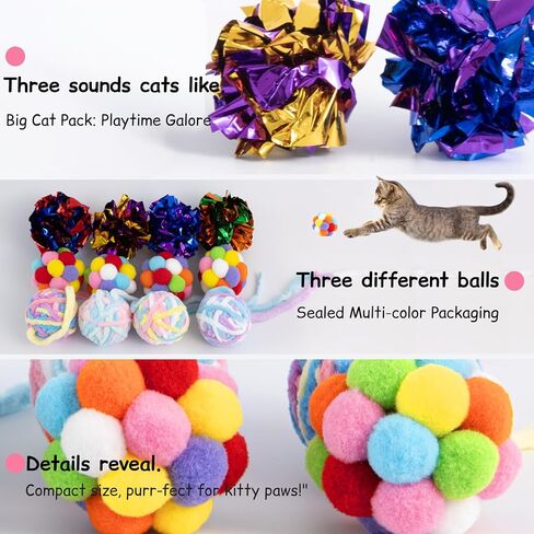 Cat Toys Balls 12Pcs Yarn Cat Balls with Bells Inside, Interactive Kitten Chew Toys for Indoor Kittens Kitty,Muticolor, Crinkle Toys Set，1.7 inches in Saudi Arabia