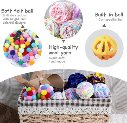 Cat Toys Balls 12Pcs Yarn Cat Balls with Bells Inside, Interactive Kitten Chew Toys for Indoor Kittens Kitty,Muticolor, Crinkle Toys Set，1.7 inches in Saudi Arabia