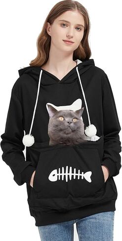 Gets Pet Cat Dog Pouch هوديي هريرة جرو حامل الناقل البلوز كم طويل الكنغر جيب هوديي للجنسين (رمادي داكن، L) in Saudi Arabia