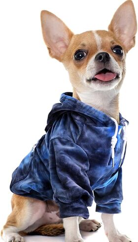 SlowTon Dog Hoodie Tie Dye - سترة دافئة للكلاب مع جيب، معطف خريف وشتاء للكلاب سترة بغطاء للرأس للكلاب الصغيرة والمتوسطة والكبيرة (أزرق، L) in Saudi Arabia
