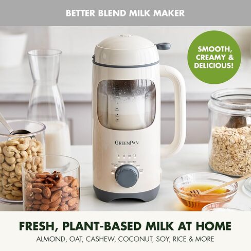 GreenPan Nut Milk Maker, 15-in-1 Homemade Soy, Almond, Oat, Coconut, Non-Dairy, Rice, Soup, Baby Food, BPA-Free, Smooth Creamy Texture, Self Clean, Barista Quality Milk, Delay Start, Boil Water, Cream in Saudi Arabia
