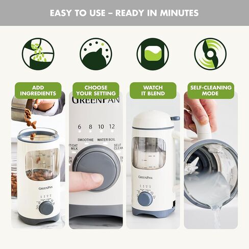 GreenPan Nut Milk Maker, 15-in-1 Homemade Soy, Almond, Oat, Coconut, Non-Dairy, Rice, Soup, Baby Food, BPA-Free, Smooth Creamy Texture, Self Clean, Barista Quality Milk, Delay Start, Boil Water, Cream in Saudi Arabia