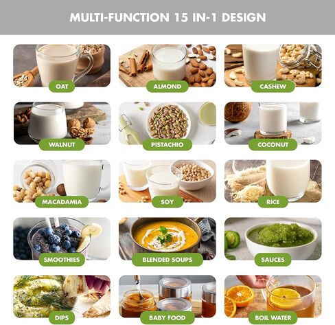 GreenPan Nut Milk Maker, 15-in-1 Homemade Soy, Almond, Oat, Coconut, Non-Dairy, Rice, Soup, Baby Food, BPA-Free, Smooth Creamy Texture, Self Clean, Barista Quality Milk, Delay Start, Boil Water, Cream in Saudi Arabia