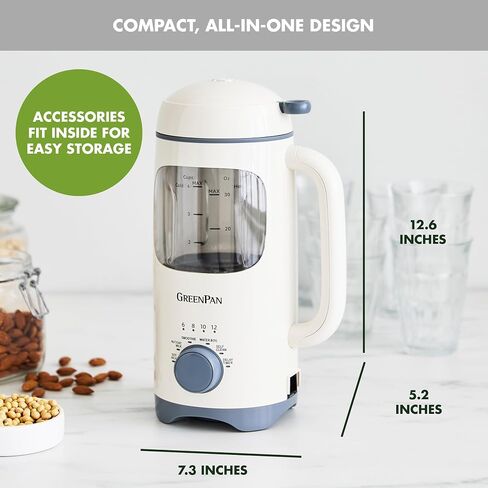 GreenPan Nut Milk Maker, 15-in-1 Homemade Soy, Almond, Oat, Coconut, Non-Dairy, Rice, Soup, Baby Food, BPA-Free, Smooth Creamy Texture, Self Clean, Barista Quality Milk, Delay Start, Boil Water, Cream in Saudi Arabia