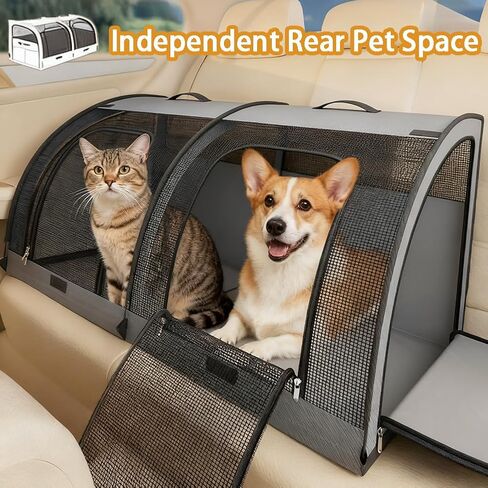 Double Cat Car Travel Carrier, 600D Oxford Foldable Portable Car Seat Kennel, Portable Pet Crate for 2 Cats and 2 Dog, Prevents Hair from Flying Around for Outdoor Camping (Green, 39.4*19.7*19.7in) in Saudi Arabia