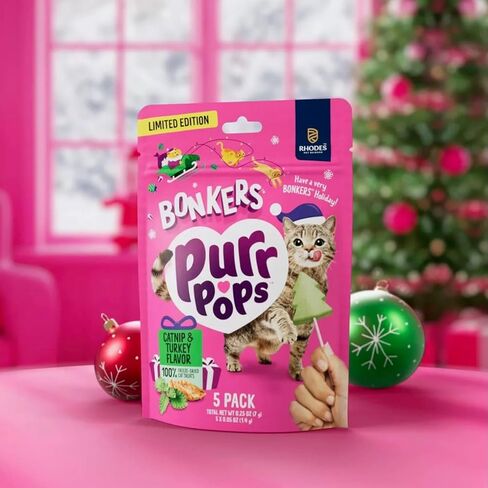Bonkers Purrpops Limited Edition Christmas Themed Chicken Flavor Freeze-Dried Licks Cat Treats Catnip & Turkey Flavor - 5 Pack with Cat Spring Toys Bundle Pack in Saudi Arabia