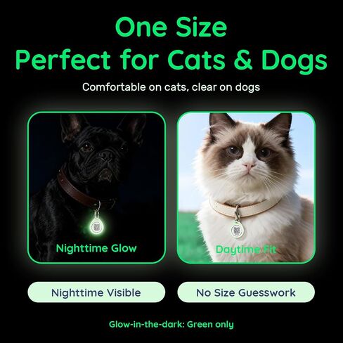 QR Code Dog Tag and Cat Tag, Scan to Reunite Faster, Waterproof and Durable, Lightweight and Quiet, Updatable Contact Info, Glow-in-The-Dark Green in Saudi Arabia