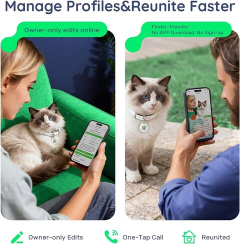 QR Code Dog Tag and Cat Tag, Scan to Reunite Faster, Waterproof and Durable, Lightweight and Quiet, Updatable Contact Info, Glow-in-The-Dark Green in Saudi Arabia