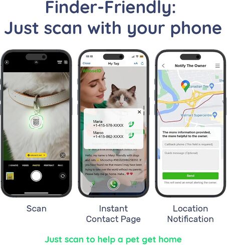 QR Code Dog Tag and Cat Tag, Scan to Reunite Faster, Waterproof and Durable, Lightweight and Quiet, Updatable Contact Info, Glow-in-The-Dark Green in Saudi Arabia