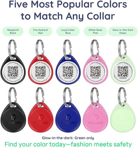 QR Code Dog Tag and Cat Tag, Scan to Reunite Faster, Waterproof and Durable, Lightweight and Quiet, Updatable Contact Info, Glow-in-The-Dark Green in Saudi Arabia