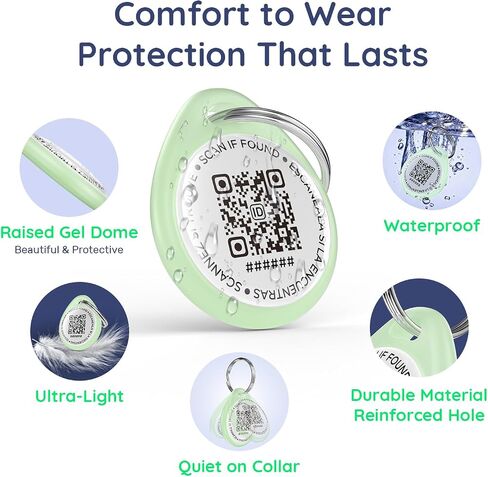 QR Code Dog Tag and Cat Tag, Scan to Reunite Faster, Waterproof and Durable, Lightweight and Quiet, Updatable Contact Info, Glow-in-The-Dark Green in Saudi Arabia