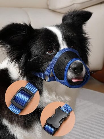Dog Muzzle Cover for Large Dogs, Adjustable Nylon Muzzle with Soft Padding, Breathable Mesh, and Hook & Loop Straps for Comfort and Safety, Blue, L in Saudi Arabia