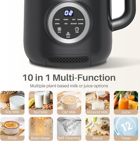 آلة صنع حليب الجوز 10 في 1، خلاط صانع حليب الصويا 40 أونصة مع 10 شفرات، تنظيف تلقائي، الحفاظ على الدفء، تأخير البدء، صانع حليب فائق الهدوء لللوز محلي الصنع وجوز الهند والعصير والميلك شيك، أبيض in Kuwait