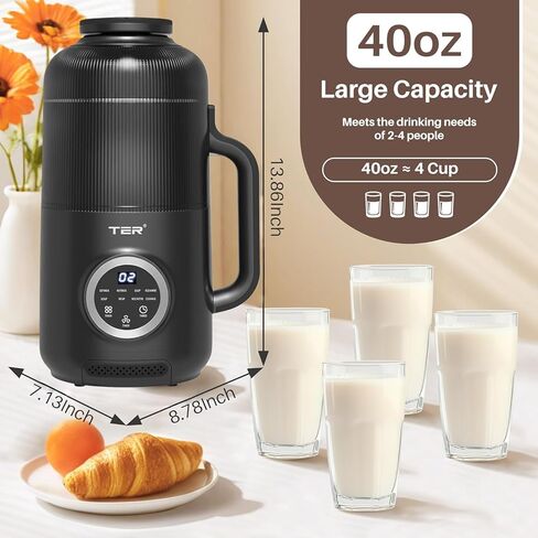 آلة صنع حليب الجوز 10 في 1، خلاط صانع حليب الصويا 40 أونصة مع 10 شفرات، تنظيف تلقائي، الحفاظ على الدفء، تأخير البدء، صانع حليب فائق الهدوء لللوز محلي الصنع وجوز الهند والعصير والميلك شيك، أبيض in Kuwait