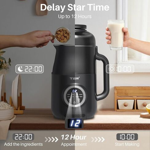 آلة صنع حليب الجوز 10 في 1، خلاط صانع حليب الصويا 40 أونصة مع 10 شفرات، تنظيف تلقائي، الحفاظ على الدفء، تأخير البدء، صانع حليب فائق الهدوء لللوز محلي الصنع وجوز الهند والعصير والميلك شيك، أبيض in Kuwait