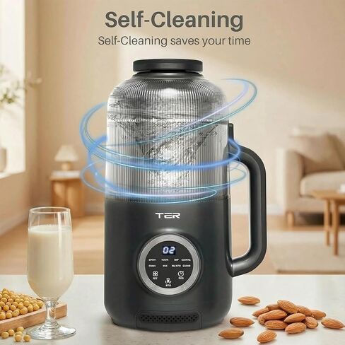 آلة صنع حليب الجوز 10 في 1، خلاط صانع حليب الصويا 40 أونصة مع 10 شفرات، تنظيف تلقائي، الحفاظ على الدفء، تأخير البدء، صانع حليب فائق الهدوء لللوز محلي الصنع وجوز الهند والعصير والميلك شيك، أبيض in Kuwait