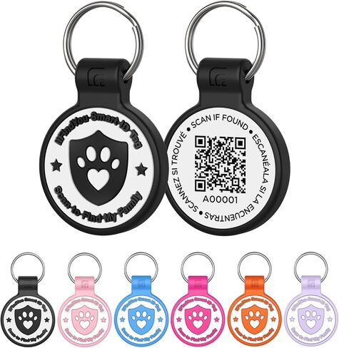 علامات سيليكون للكلاب مخصصة للحيوانات الأليفة مع رمز الاستجابة السريعة ومعلومات الاتصال في حالات الطوارئ ومكافحة الفقدان وتنبيهات موقع المسح الضوئي (أسود-L) in Kuwait