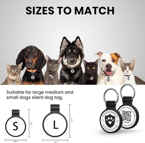 علامات سيليكون للكلاب مخصصة للحيوانات الأليفة مع رمز الاستجابة السريعة ومعلومات الاتصال في حالات الطوارئ ومكافحة الفقدان وتنبيهات موقع المسح الضوئي (أسود-L) in Kuwait
