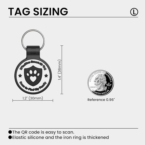علامات سيليكون للكلاب مخصصة للحيوانات الأليفة مع رمز الاستجابة السريعة ومعلومات الاتصال في حالات الطوارئ ومكافحة الفقدان وتنبيهات موقع المسح الضوئي (أسود-L) in Kuwait