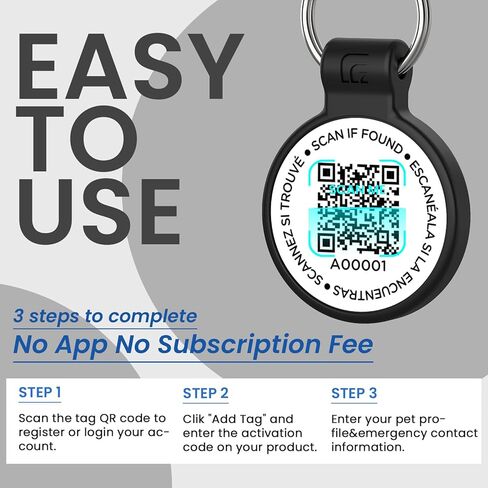 علامات سيليكون للكلاب مخصصة للحيوانات الأليفة مع رمز الاستجابة السريعة ومعلومات الاتصال في حالات الطوارئ ومكافحة الفقدان وتنبيهات موقع المسح الضوئي (أسود-L) in Kuwait