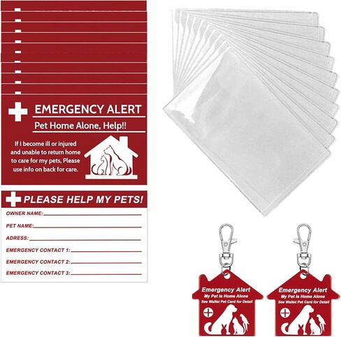 10 قطع بطاقة محفظة My Pet is Home Alone للاتصال في حالات الطوارئ قابلة للكتابة مع 10 قطع أكمام و2 قطعة تنبيه للطوارئ، انظر بطاقة المحفظة للحيوانات الأليفة للحصول على تفاصيل علامة سلسلة المفاتيح in Kuwait