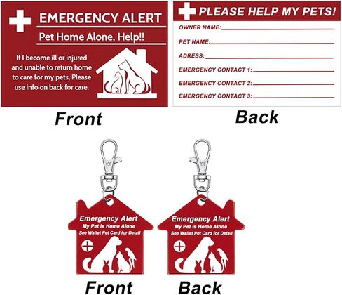 10 قطع بطاقة محفظة My Pet is Home Alone للاتصال في حالات الطوارئ قابلة للكتابة مع 10 قطع أكمام و2 قطعة تنبيه للطوارئ، انظر بطاقة المحفظة للحيوانات الأليفة للحصول على تفاصيل علامة سلسلة المفاتيح in Kuwait