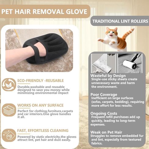 Pet Hair Remover Glove, Pet Hair Remover for Laundry, ReusableElectrostatic Dog Cat Hair Removal Gloves for Furniture in Saudi Arabia
