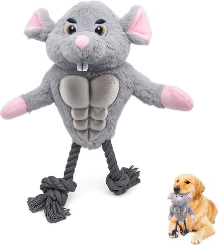 Funny Muscle Mouse Dog Toy – Plush Rat with Squeaky Rubber Chest & Rope Legs, Durable Interactive Chew Toy for Medium & Large Dogs, Cute Stuffed Animal for Tug, Fetch & Dental Play in Saudi Arabia