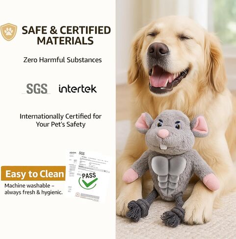 Funny Muscle Mouse Dog Toy – Plush Rat with Squeaky Rubber Chest & Rope Legs, Durable Interactive Chew Toy for Medium & Large Dogs, Cute Stuffed Animal for Tug, Fetch & Dental Play in Saudi Arabia