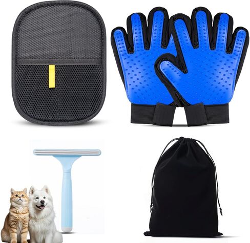 4PCS Pet Hair Remover Gloves Set - Dog Grooming Gloves for Shedding,Electrostatic Magic Brush Pet Dogs Cats Hair Remover Glove Tool for Furniture,Car,Couch,Carpet,Clothes in Kuwait