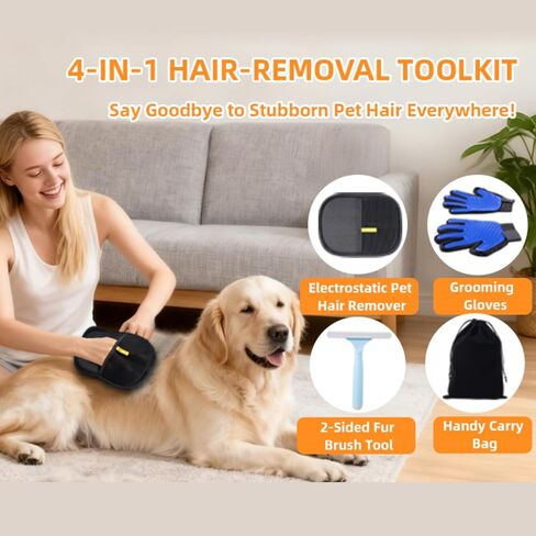 4PCS Pet Hair Remover Gloves Set - Dog Grooming Gloves for Shedding,Electrostatic Magic Brush Pet Dogs Cats Hair Remover Glove Tool for Furniture,Car,Couch,Carpet,Clothes in Kuwait