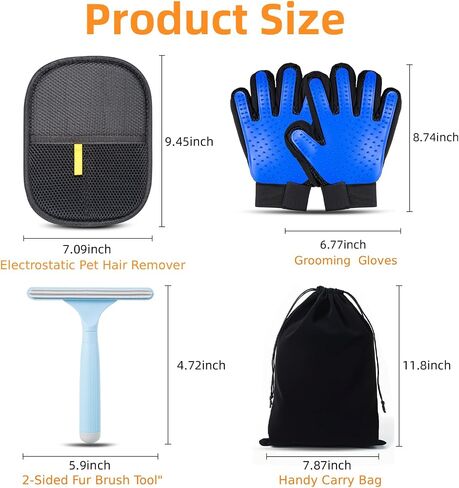 4PCS Pet Hair Remover Gloves Set - Dog Grooming Gloves for Shedding,Electrostatic Magic Brush Pet Dogs Cats Hair Remover Glove Tool for Furniture,Car,Couch,Carpet,Clothes in Kuwait