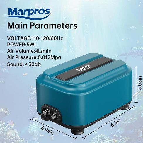Aquarium Air Pump with Adjustable Double Outlet air Stone Bubbler for Fish Tank, Silent Fish Tank Aerator with Accessories, 2.5W/5W/8W/12W for Up to 300 Gallon Tank in Kuwait