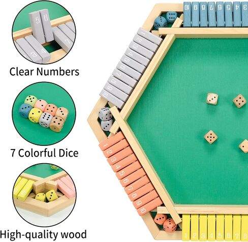 WOOD CITY Shut The Box Game Wooden for 2-6 Players, Close The Box Math Game for Kids Adults with 16 Dice, 6 Way Tabletop Quick Board Game for Family Friends 3+ Years Old in Classroom, Party or Pub in Saudi Arabia