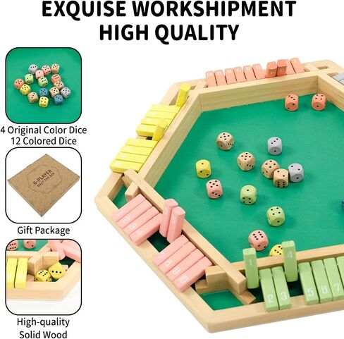 WOOD CITY Shut The Box Game Wooden for 2-6 Players, Close The Box Math Game for Kids Adults with 16 Dice, 6 Way Tabletop Quick Board Game for Family Friends 3+ Years Old in Classroom, Party or Pub in Saudi Arabia
