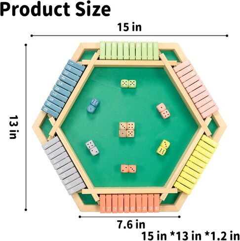 WOOD CITY Shut The Box Game Wooden for 2-6 Players, Close The Box Math Game for Kids Adults with 16 Dice, 6 Way Tabletop Quick Board Game for Family Friends 3+ Years Old in Classroom, Party or Pub in Saudi Arabia