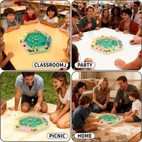 WOOD CITY Shut The Box Game Wooden for 2-6 Players, Close The Box Math Game for Kids Adults with 16 Dice, 6 Way Tabletop Quick Board Game for Family Friends 3+ Years Old in Classroom, Party or Pub in Saudi Arabia