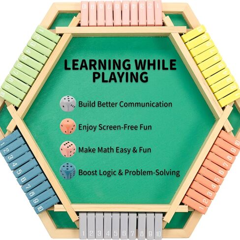 WOOD CITY Shut The Box Game Wooden for 2-6 Players, Close The Box Math Game for Kids Adults with 16 Dice, 6 Way Tabletop Quick Board Game for Family Friends 3+ Years Old in Classroom, Party or Pub in Saudi Arabia