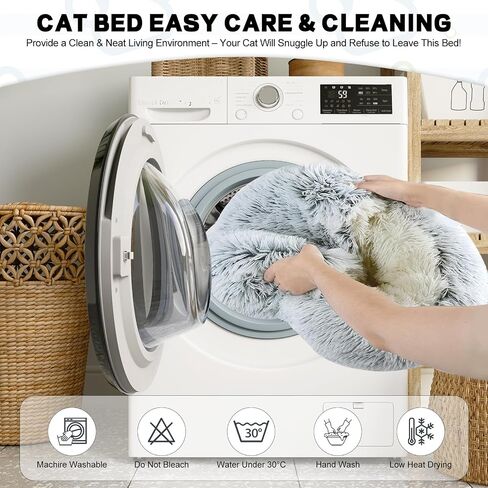 YUDANSI Calming Small Dog Bed & Indoor Cat Bed - Plush Fluffy Hooded Cave Nest, Anti-Slip Self-Warming, Washable Built-in No-Collapsing Support (Grey-65cm/26in) in Saudi Arabia