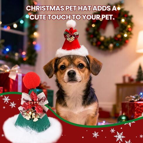 Dog Christmas Hats - Cute Pet Headwear Red Plaid, Festive Santa Hat for Cats & Dogs Holiday Photos in Saudi Arabia