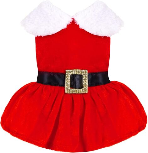 hoyuwak Dog Christmas Dress Outfit Santa Claus Pet Costume Red Velvet Xmas Dress Holiday Winter Warm Clothes for Dog Girl in Saudi Arabia
