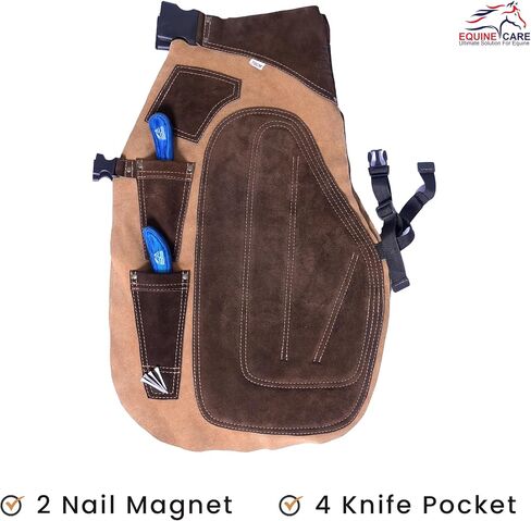 Equine Care Farrier Apron Chaps – Cowhide Suede Leather, Foam Padded Thigh and Back Support, Adjustable Waist, Tool Pockets, Magnetic Nail Holders (25 inches (65 cm)) in Saudi Arabia