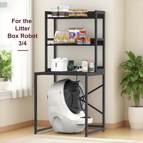 Heybly Litter Box Enclosure, Wooden Cat Litter Storage Shelf Furniture for Self-Cleaning Robot 3 & 4, Large Litter Box Robot with Charging Station for Smart Litter Box Size, Black HCLB001BK in Saudi Arabia