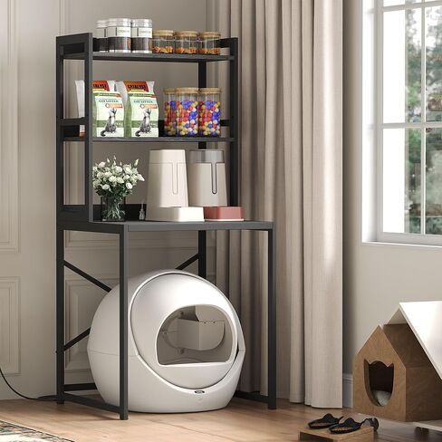 Heybly Litter Box Enclosure, Wooden Cat Litter Storage Shelf Furniture for Self-Cleaning Robot 3 & 4, Large Litter Box Robot with Charging Station for Smart Litter Box Size, Black HCLB001BK in Saudi Arabia
