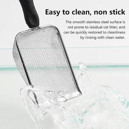 Professional Cat Litter Scoop - Stainless Steel Mesh Litter Shovel - Long Handle Sifting Shovel with Non-Slip Grip - Durable & Rust Resistant for Easy Waste Removal - Black in Saudi Arabia
