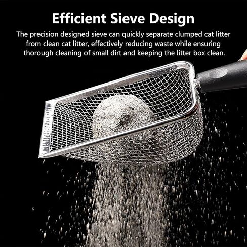 Professional Cat Litter Scoop - Stainless Steel Mesh Litter Shovel - Long Handle Sifting Shovel with Non-Slip Grip - Durable & Rust Resistant for Easy Waste Removal - Black in Saudi Arabia