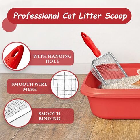 Professional Cat Litter Scoop - Stainless Steel Mesh Litter Shovel - Long Handle Sifting Shovel with Non-Slip Grip - Durable & Rust Resistant for Easy Waste Removal - Black in Saudi Arabia