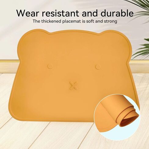 Silicone Waterproof Dog Cat Pet Feeding Mats,Anti Slip Pet Bowl Mats, BPA Free Silicone Pete Feeding Mat Bear Pattern 16In x 12In(Brick red) in Saudi Arabia